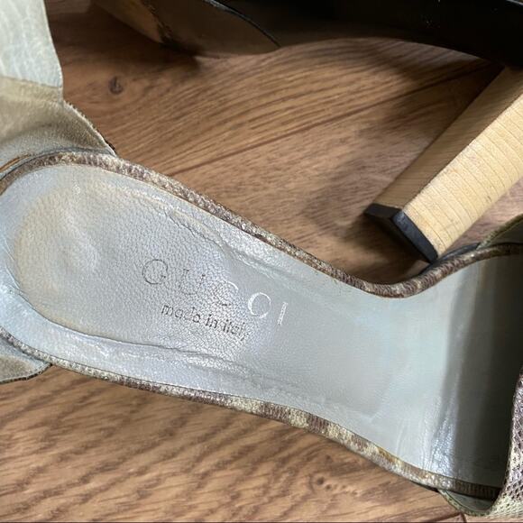 Vintage Gucci Snakeskin Open Toe Sandals Heels Ankle Gray 8B - Picture 4 of 9